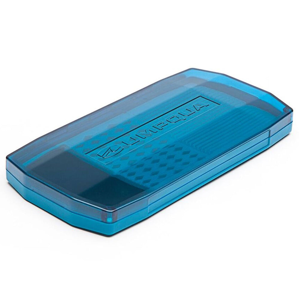 Umpqua UPG LT fly box large midge blue open lid view showing see-through inserts for organization