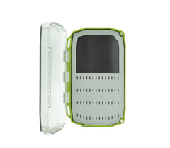 Umpqua UPG Daytripper Lime fly box open lid showing easy access to flies.