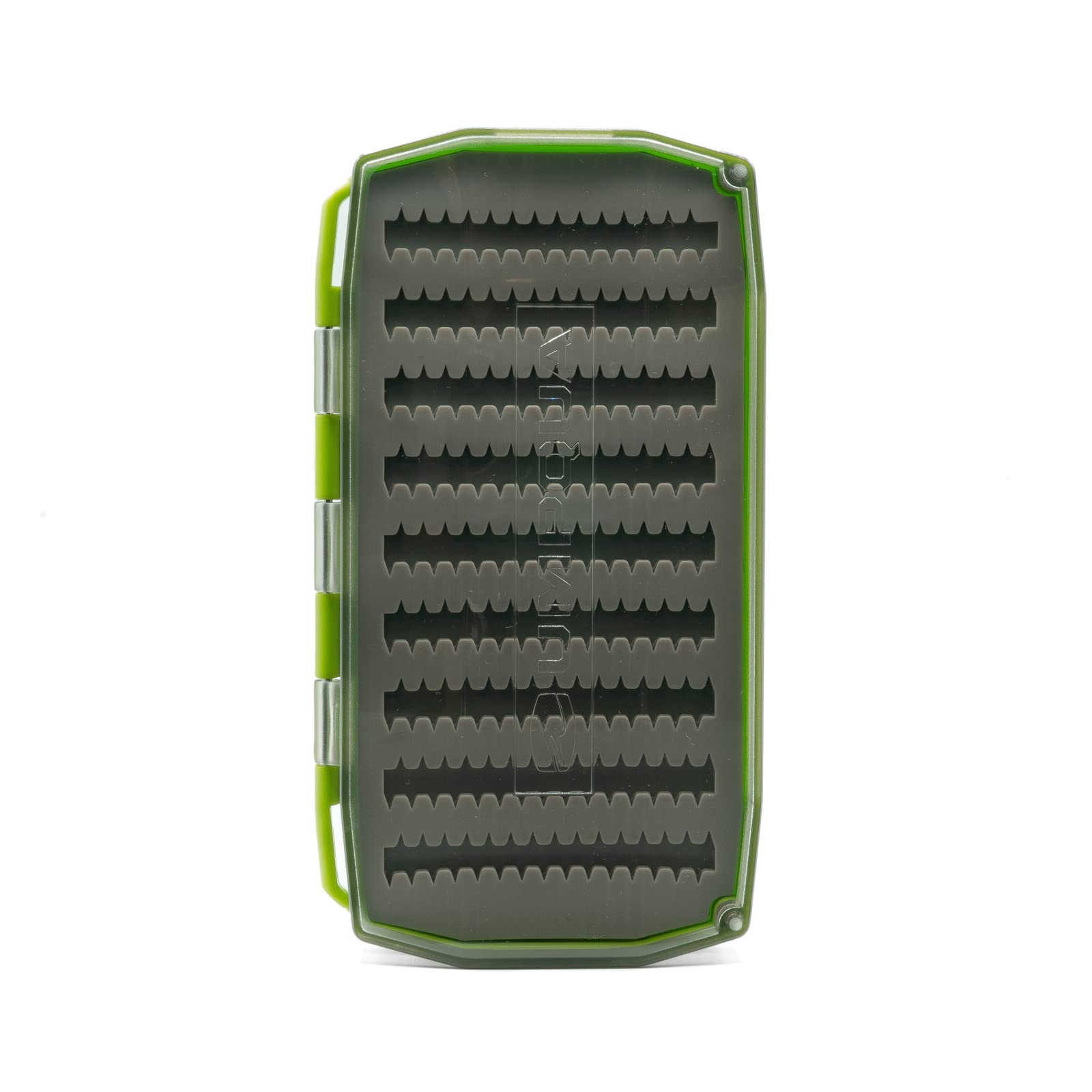 UMPQUA UPG Silicone Essential Fly Box front view highlighting slim, lightweight design for on-water use.