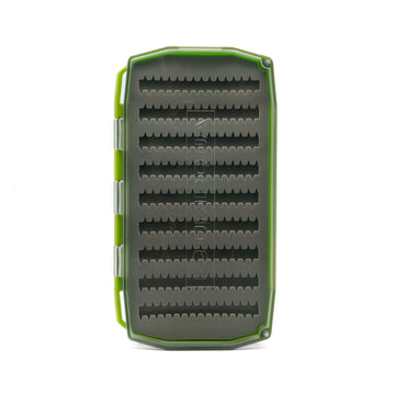 UMPQUA UPG Silicone Essential Fly Box front view highlighting slim, lightweight design for on-water use.