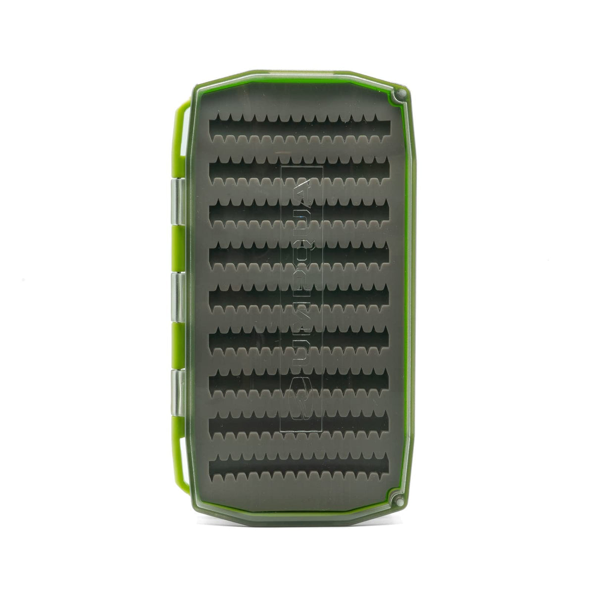 UMPQUA UPG Silicone Essential Fly Box front view highlighting slim, lightweight design for on-water use.