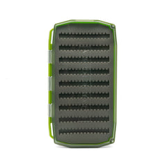 UMPQUA UPG Silicone Essential Fly Box front view highlighting slim, lightweight design for on-water use.