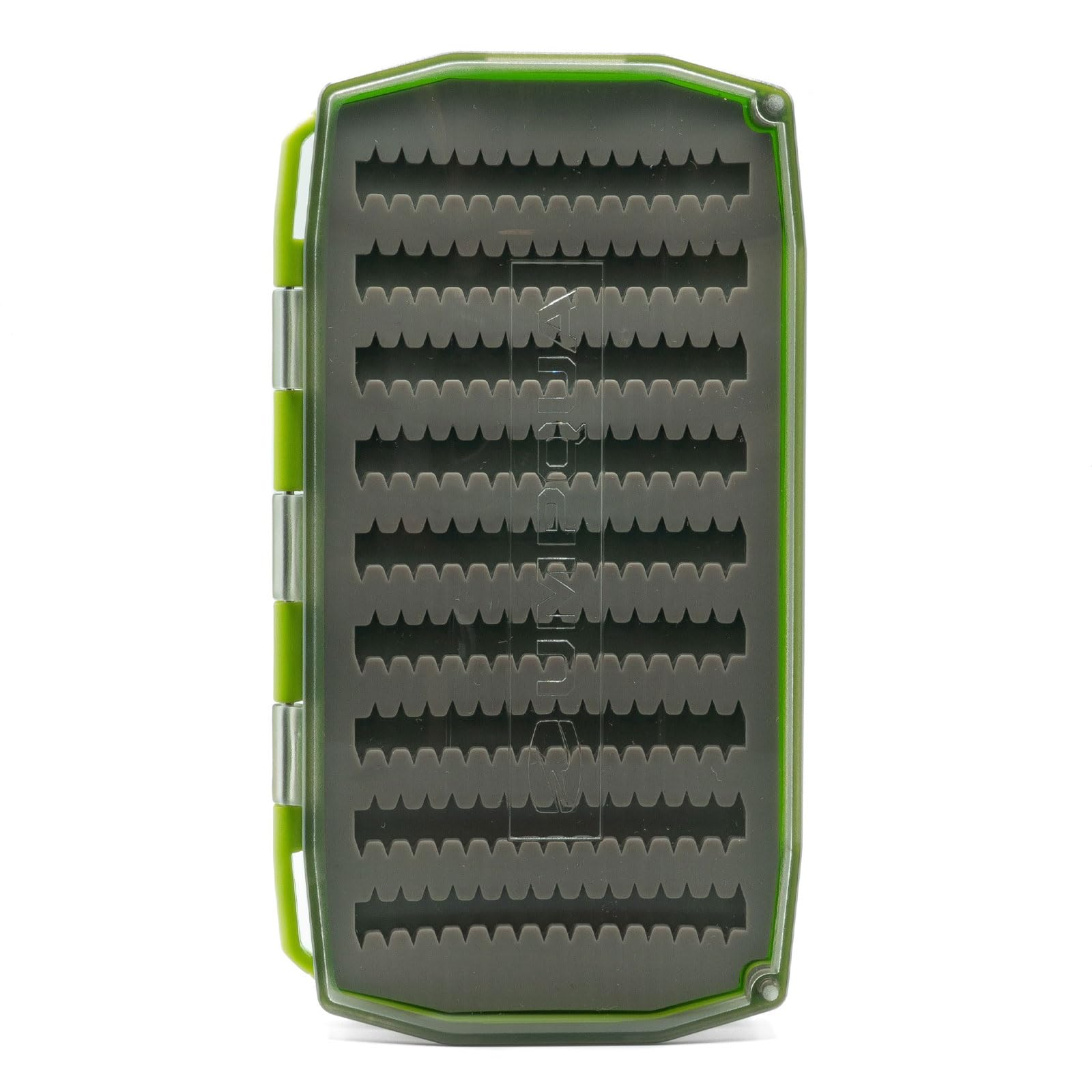 UMPQUA UPG Silicone Essential Fly Box in-hand showing secure hold and organized storage.