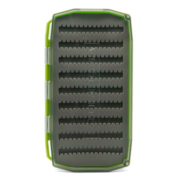 UMPQUA UPG Silicone Essential Fly Box in-hand showing secure hold and organized storage.
