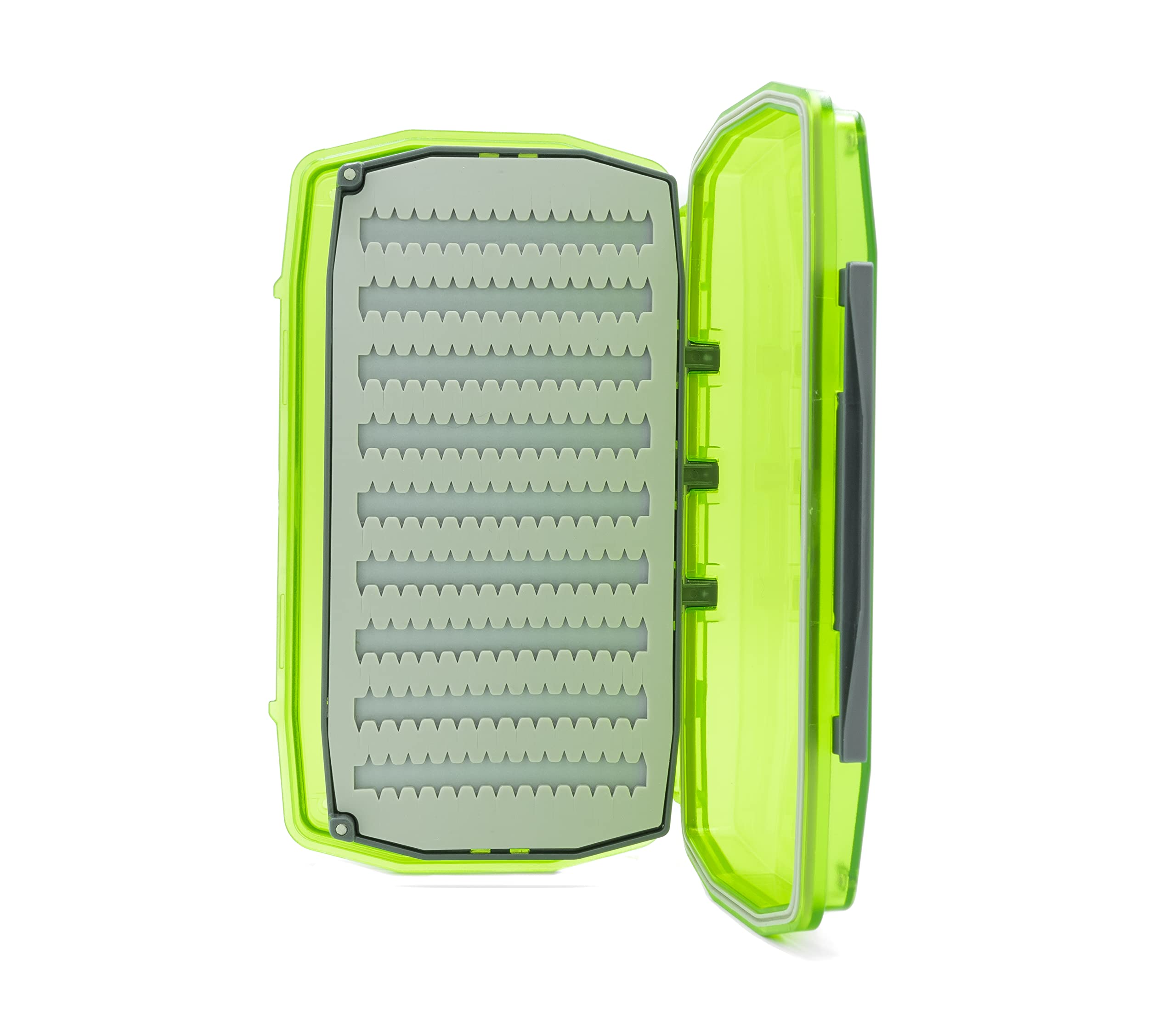 Close-up of see-through lid showing fly selection in Essential Large
