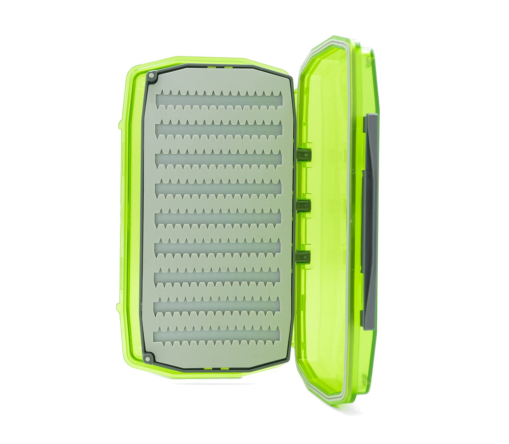 Close-up of see-through lid showing fly selection in Essential Large