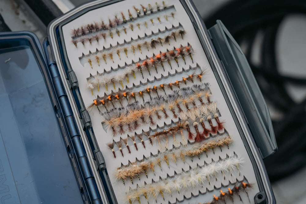 Blue waterproof fly box shown as a versatile fly fishing organizer