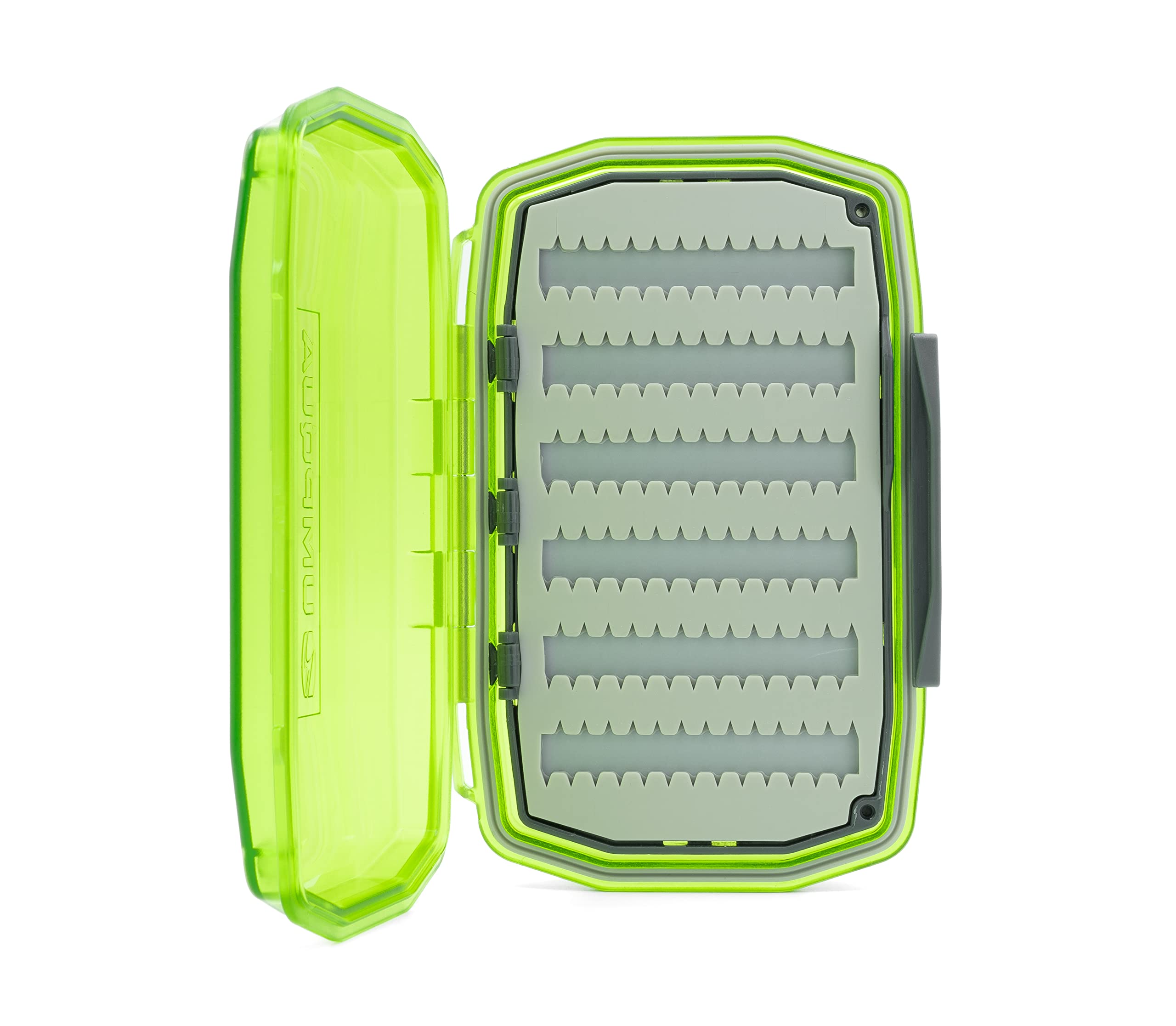 Umpqua UPG Silicone WP Essential Medium Fly Box open for quick fly access and reloads.