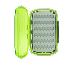 Umpqua UPG Silicone WP Essential Medium Fly Box open for quick fly access and reloads.
