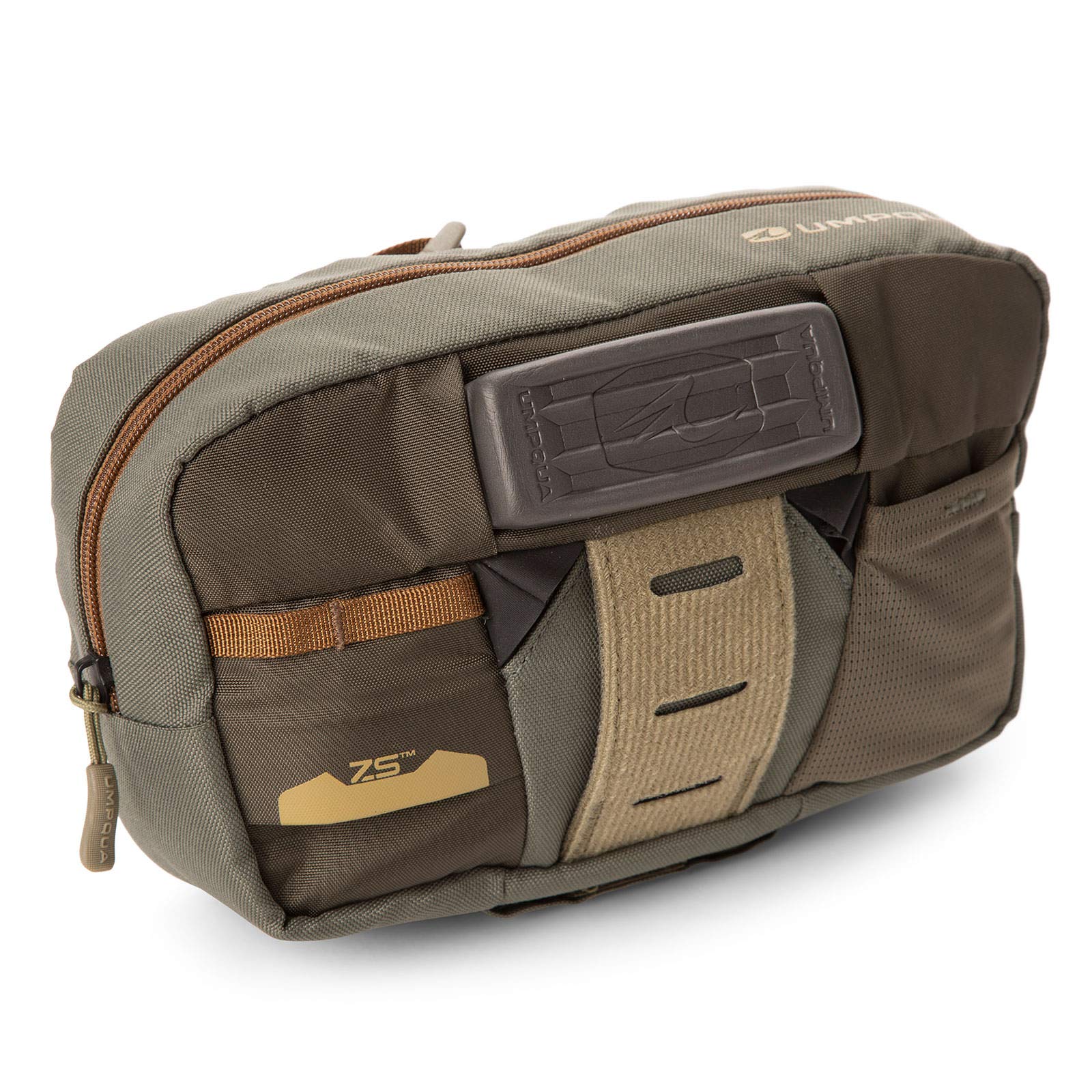 Umpqua Wader ZS2 Chest Pack Olive on waders with MOLLE attachment and zippers