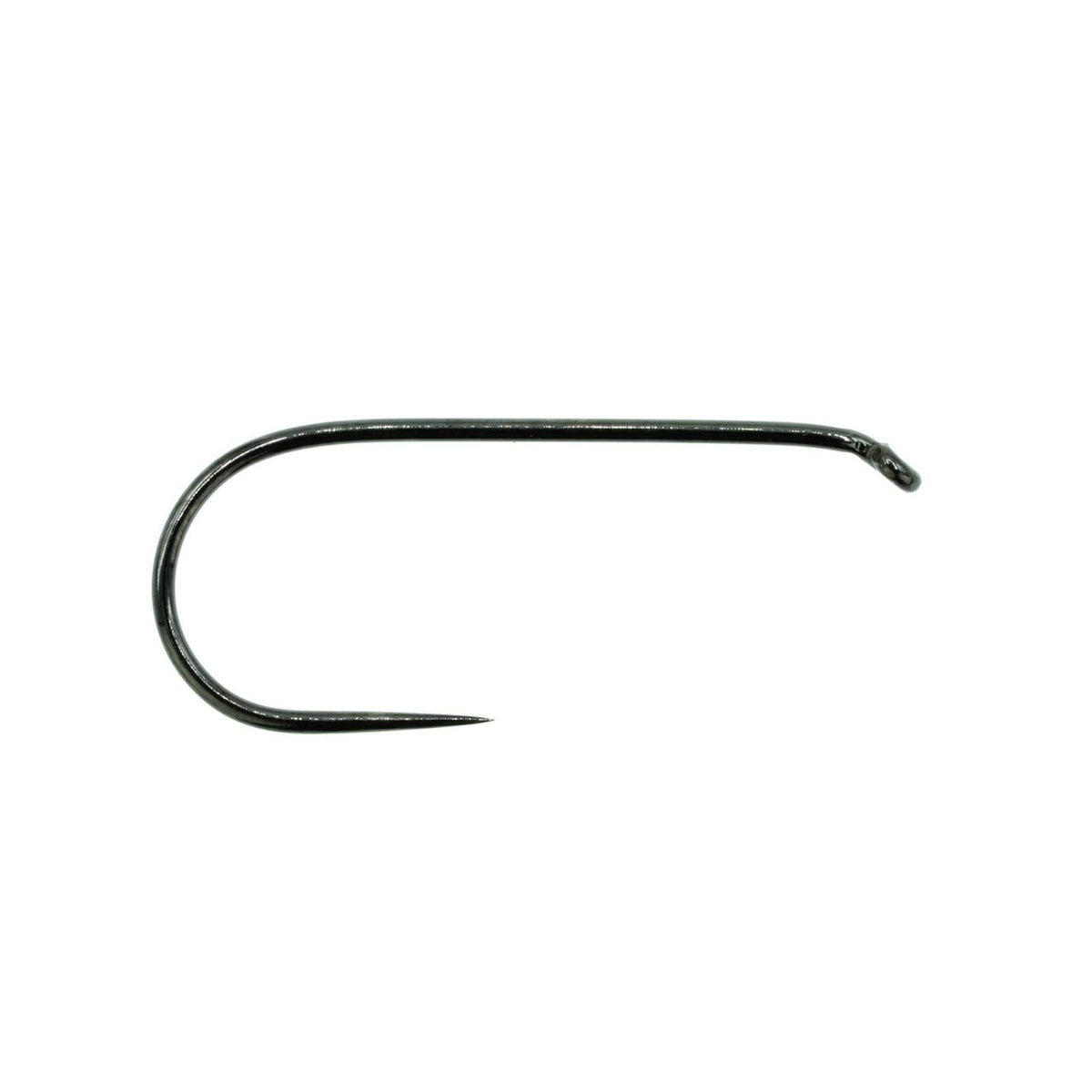 Umpqua XC110 barbless down-eye hook with wide gape for stealthy dry fly presentation.