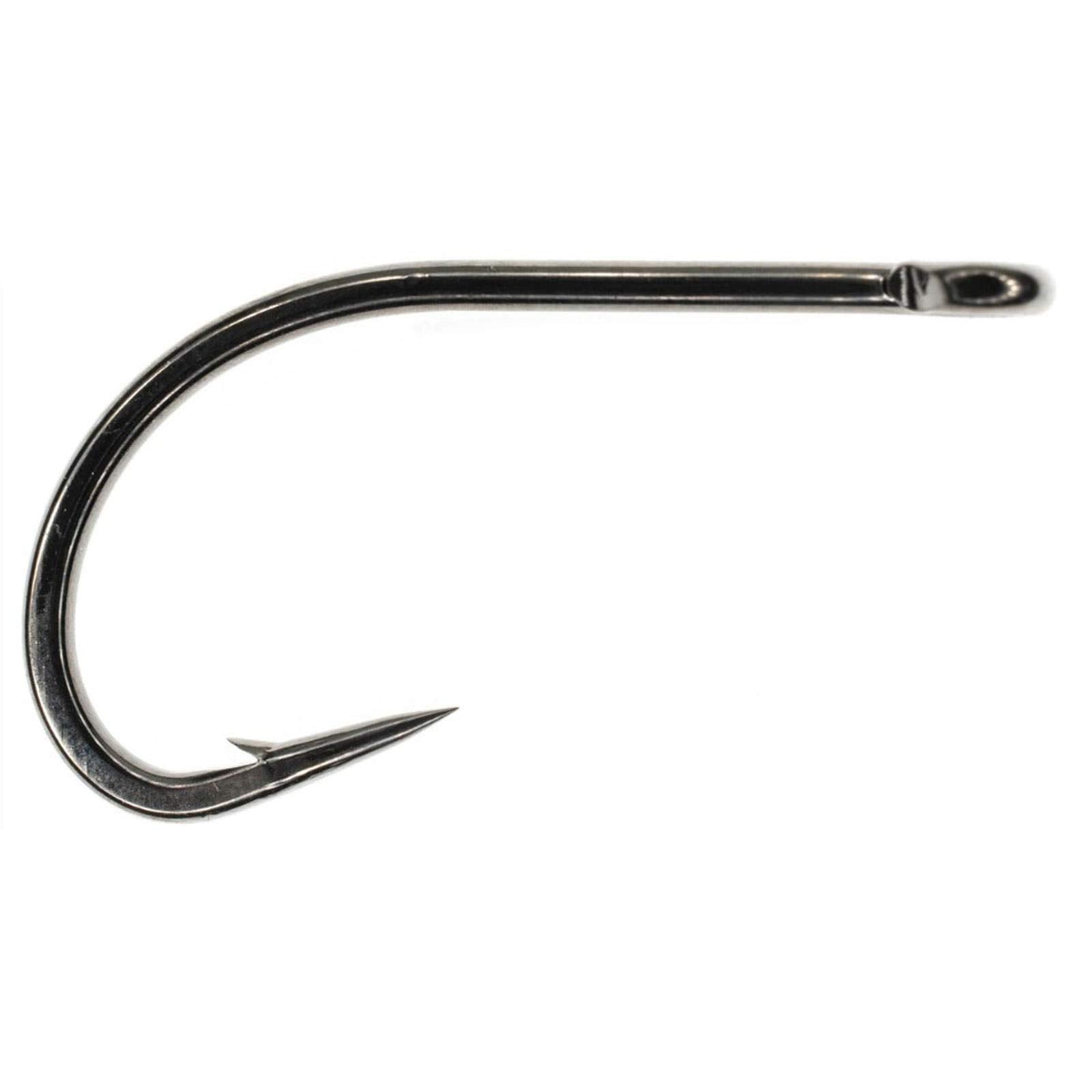 Umpqua XS415H BN5X tarpon hook closeup highlighting forged bend for strong holds and easy penetration.