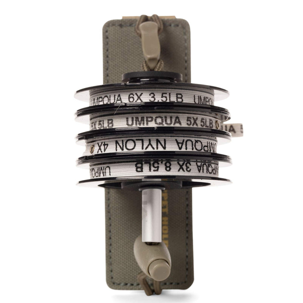 Detail view of Umpqua ZS2 Tippet Holder Olive showing attachment