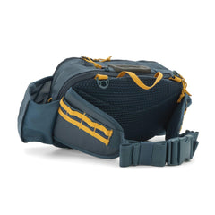 Side view highlighting external fly patch and compartments