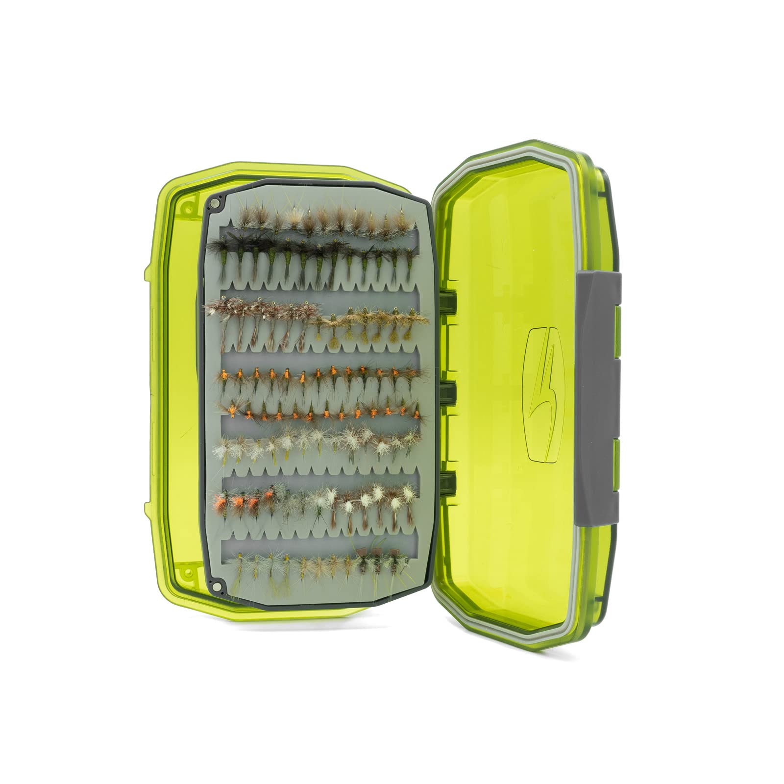 Closed Lime Daytripper Fly Box showcasing bomber shell