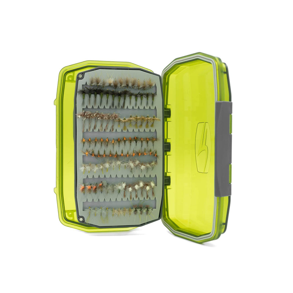 Closed Lime Daytripper Fly Box showcasing bomber shell