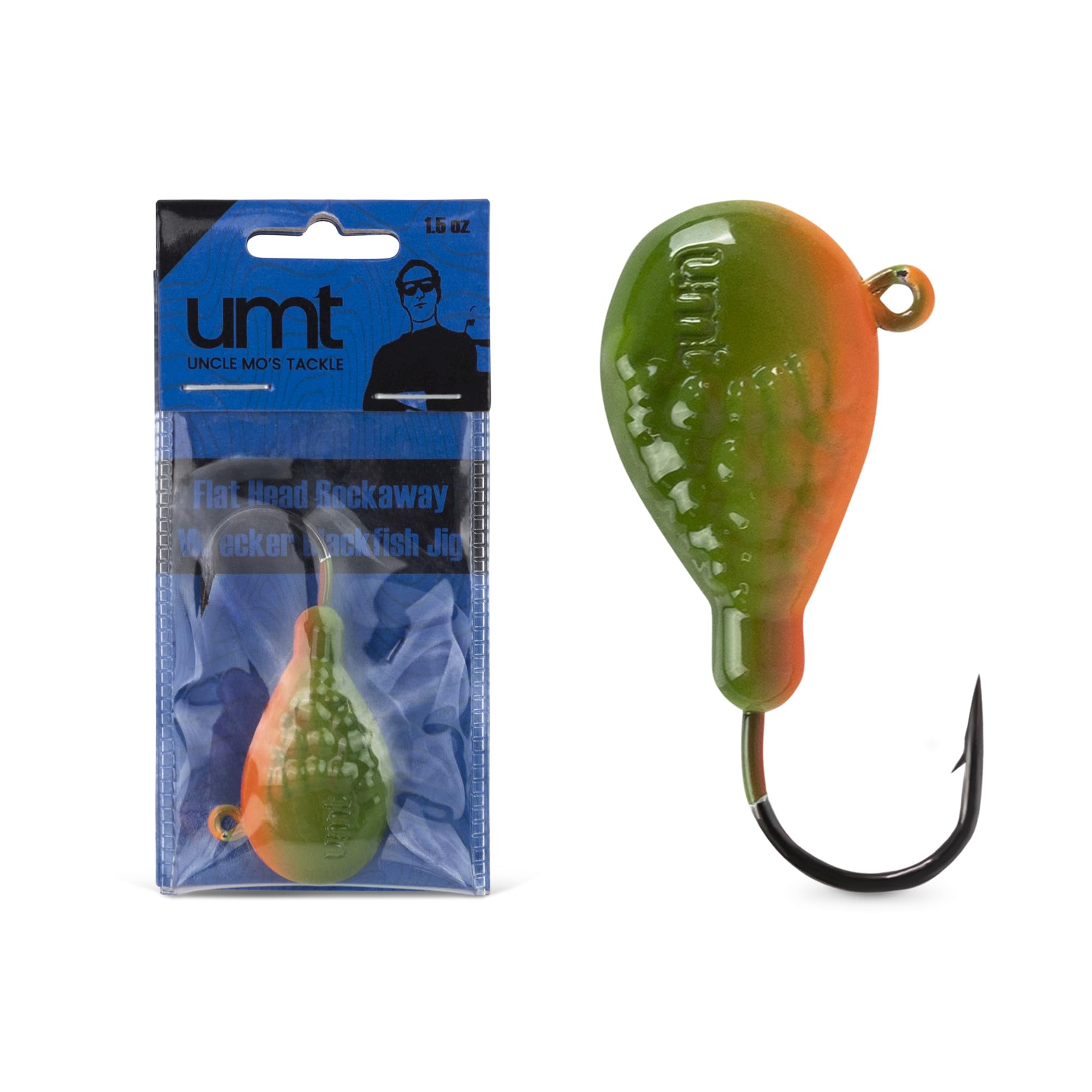 UMT Rockaway Wrecker Flat Head Jig 1.5oz in Orange/Green – front view