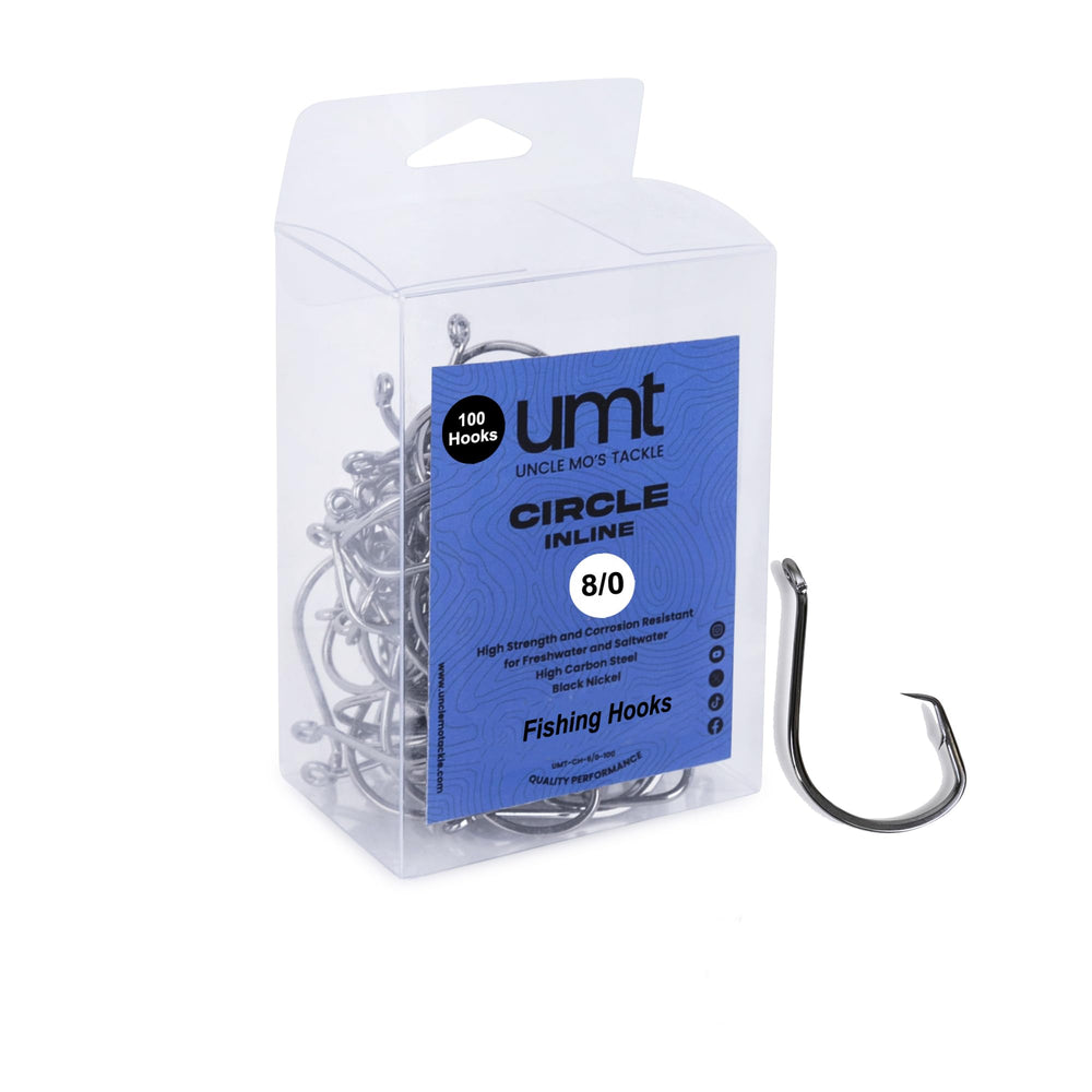 UMT 8/0 inline circle hooks in black nickel finish, hero image.