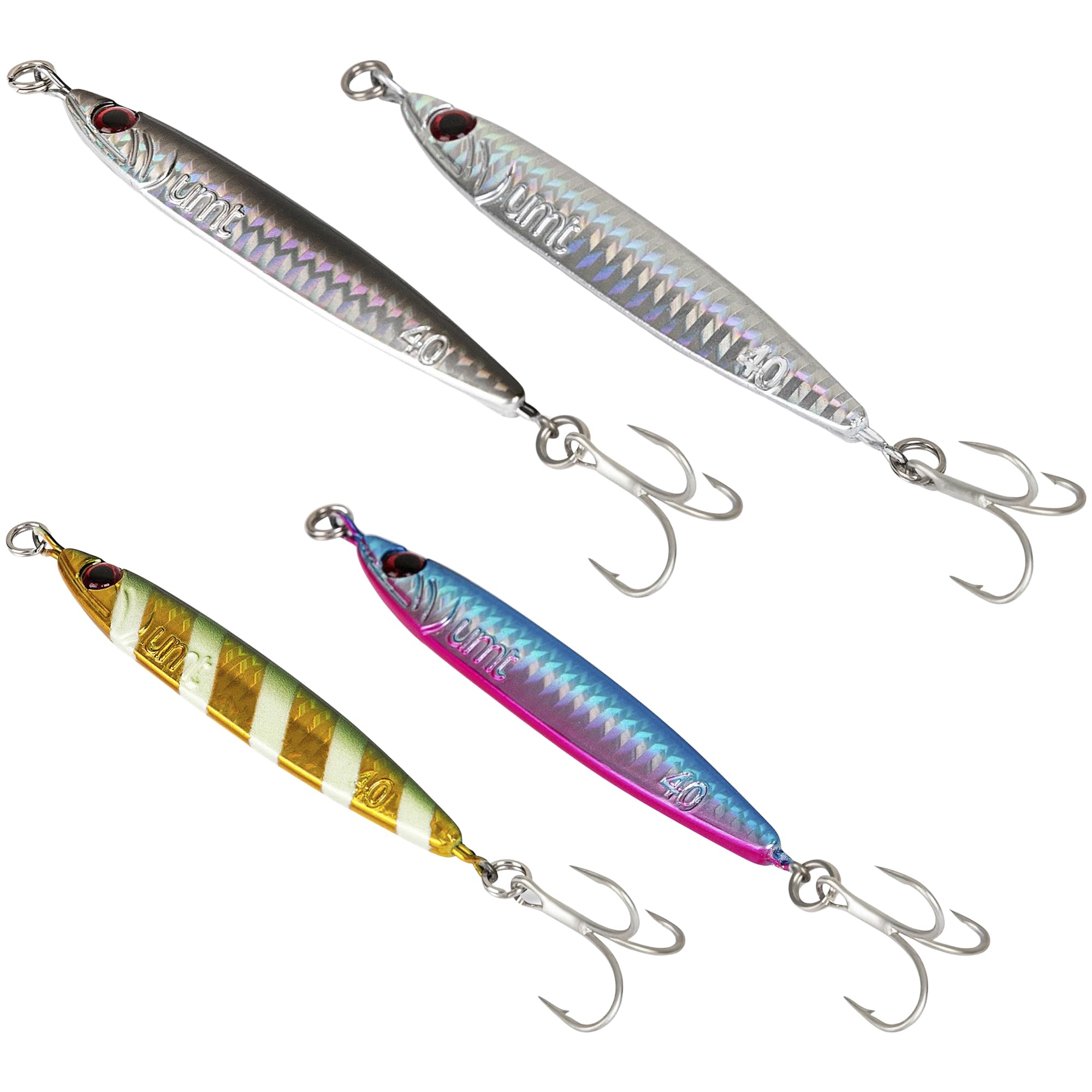 UMT 4-pack 40g vertical casting jig pink-blue – front view