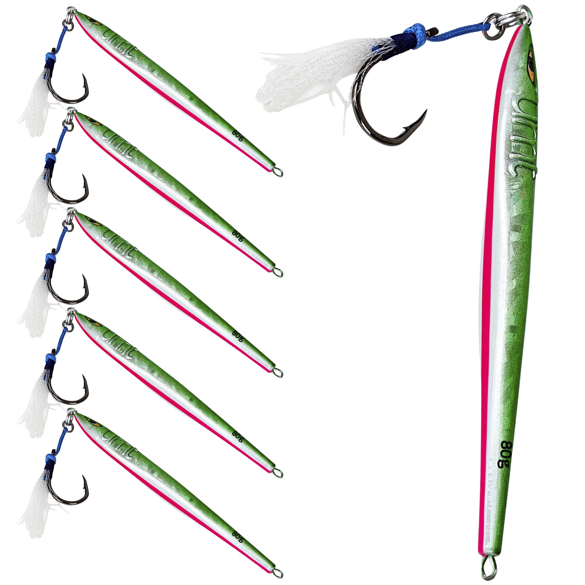 UMT Tuna Riser Jig 80g Green/Pink – 5 Pack