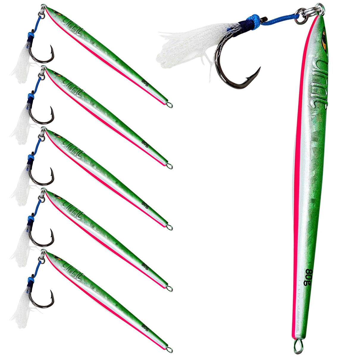 UMT Tuna Riser Jig 80g Green/Pink – 5 Pack