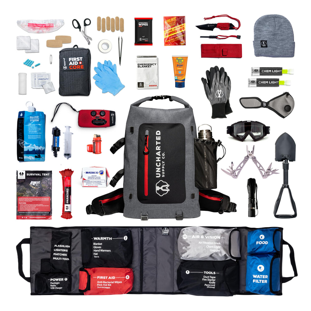 Uncharted Supply Co. Seventy2 backpack ready for quick access during emergencies.