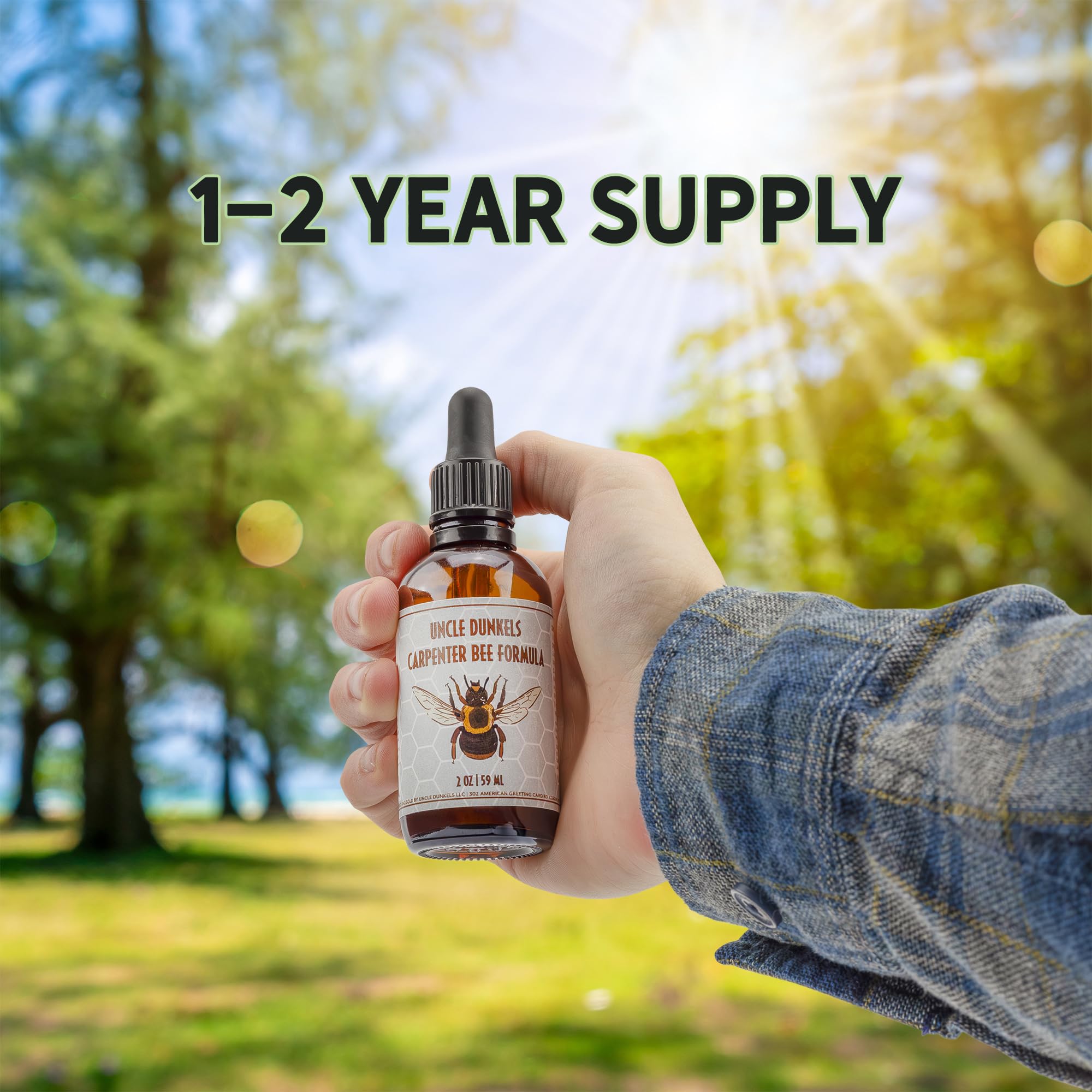 Uncle Dunkels Carpenter Bee Formula promotes carpenter bee activity while protecting nearby wood surfaces