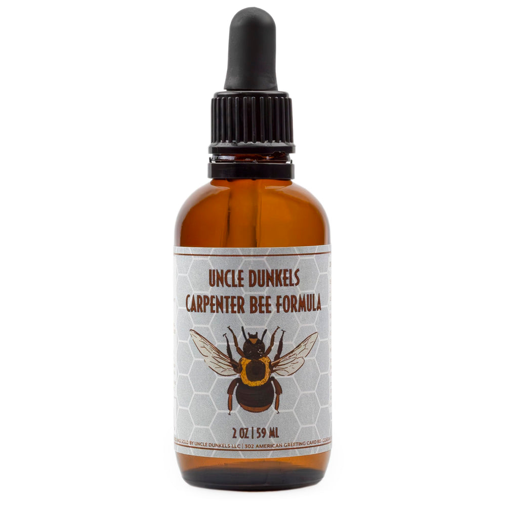 Uncle Dunkels Carpenter Bee Formula bottle pour for easy outdoor application and targeted scent release