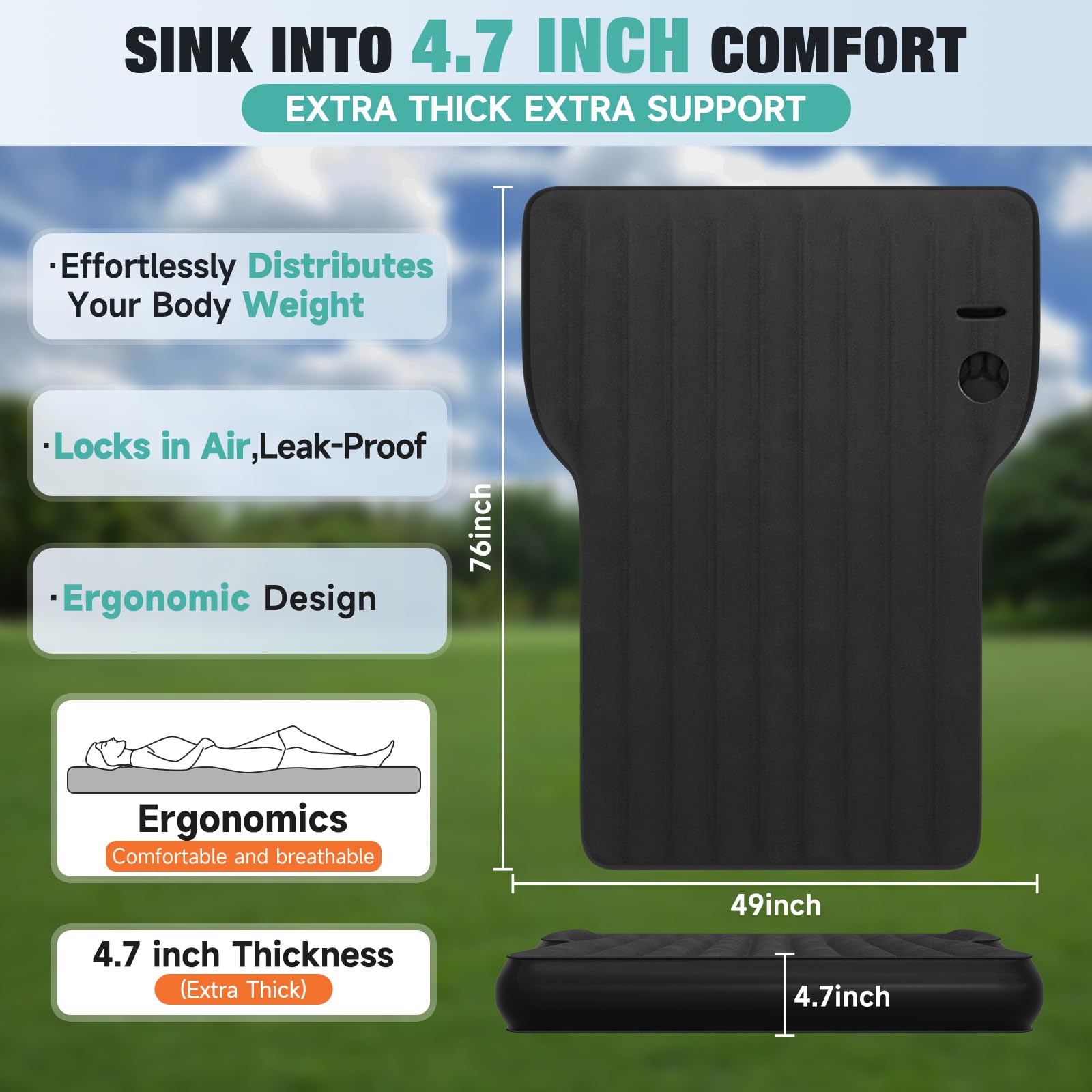 Uncle Elk double-layer-valve illustrates quick inflate and deflate, easy setup.