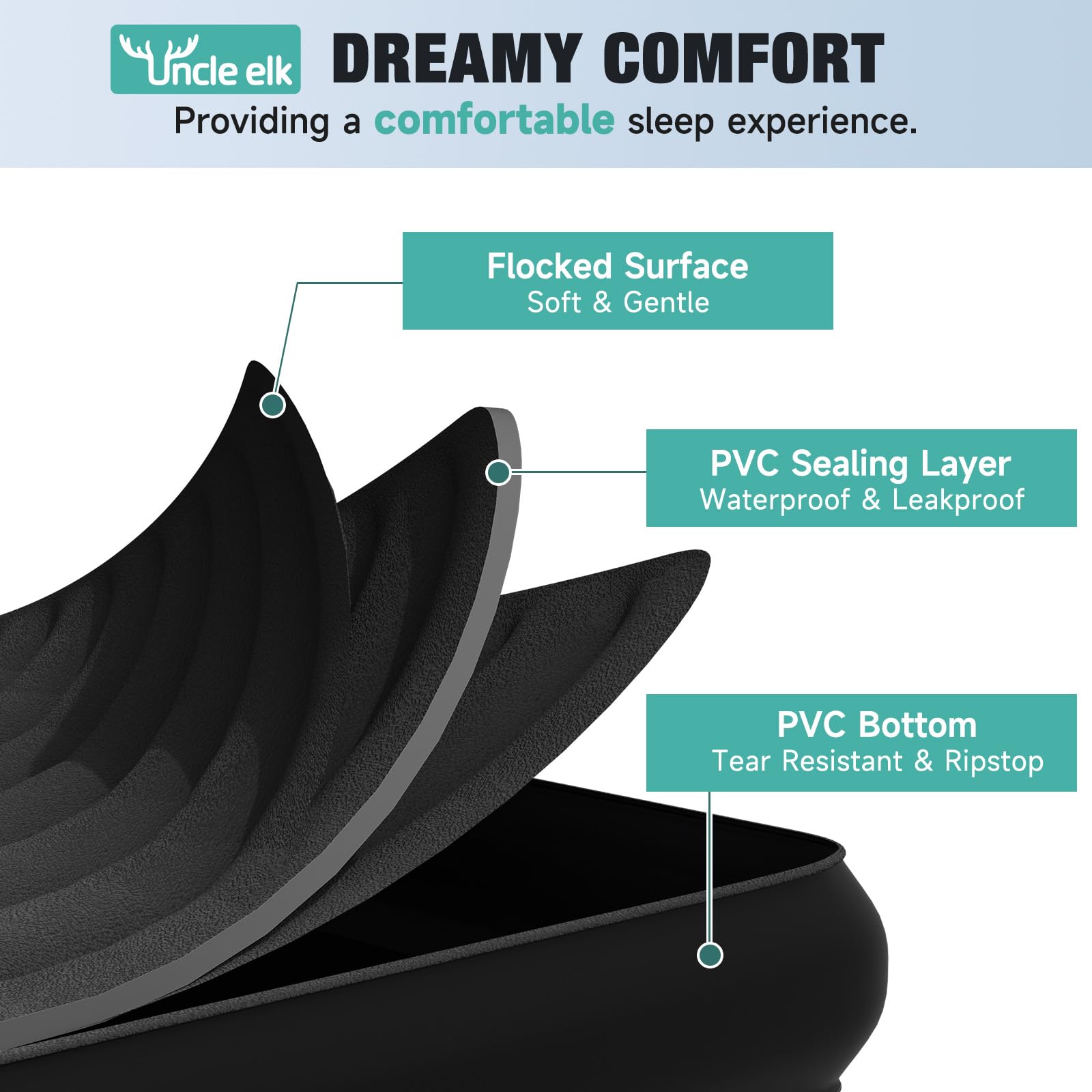 Uncle Elk plush-flocking-surface adds a soft, restful sleeping surface.
