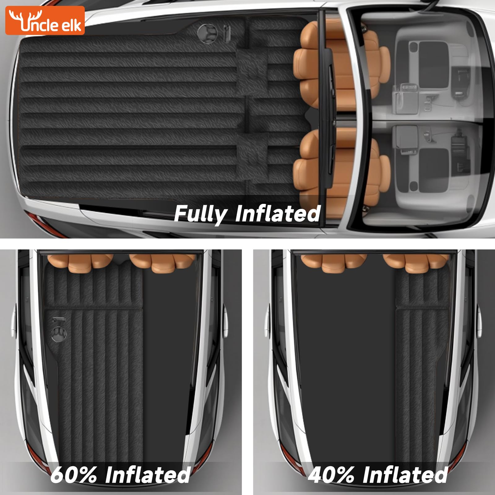 Uncle Elk SUV air mattress backseat setup with flexible inflation