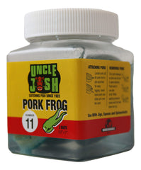 Uncle Josh Pork Frog Black-Blue lure with side view highlighting color and size