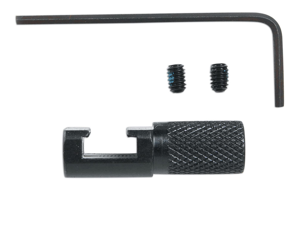 Close-up of Uncle Mike's Hammer Extension mounted on a Marlin rifle showing knurled blued steel