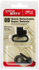 Close-up of Uncle Mike's QD 115 Blued swivel showing knurled sleeve and spring-loaded plunger