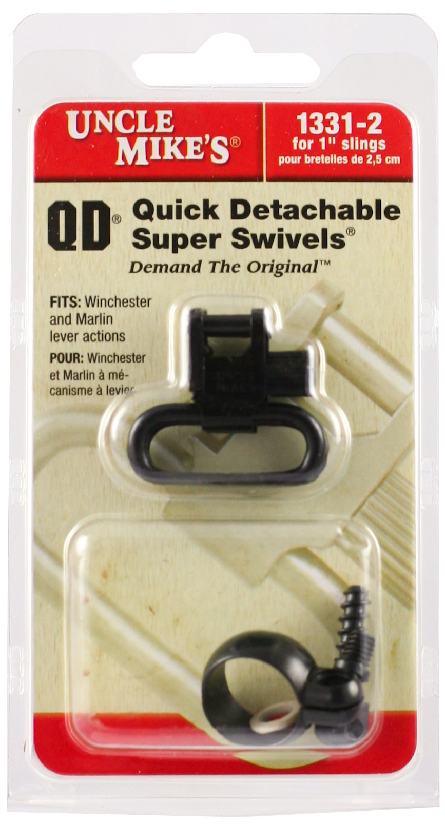 Close-up of Uncle Mike's Swivels QD 115 CF 1 inch Black swivel lock and knurled sleeve