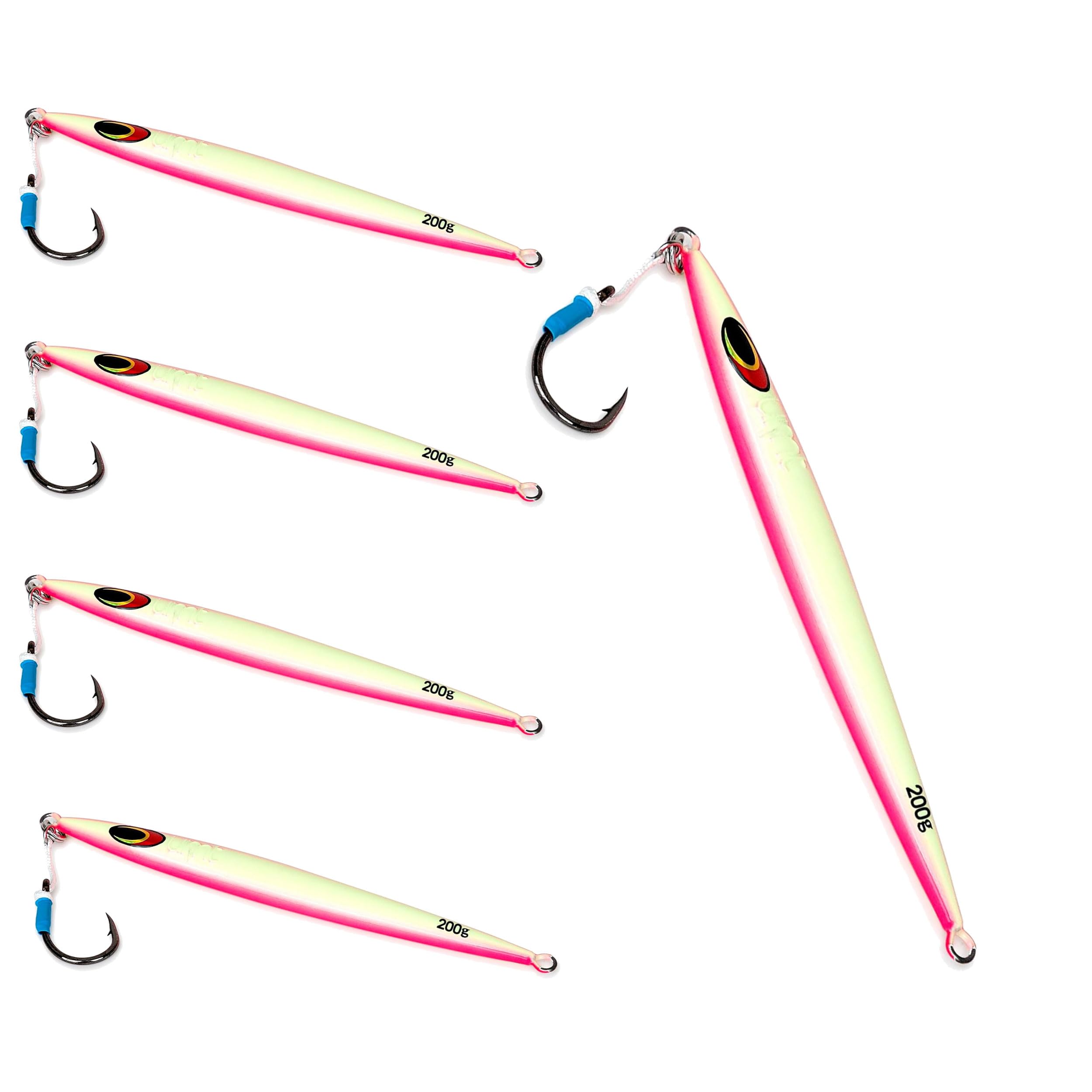 Uncle Mo Tackle 200g Sand EEL Jig Pink Glow front view