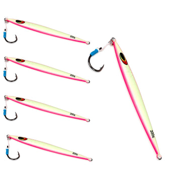 Uncle Mo Tackle 200g Sand EEL Jig Pink Glow front view