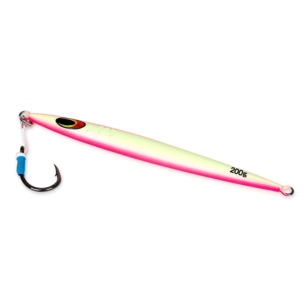 Close-up of durable Uncle Mo's Tackle assist hooks on the 200g Sand EEL Jig