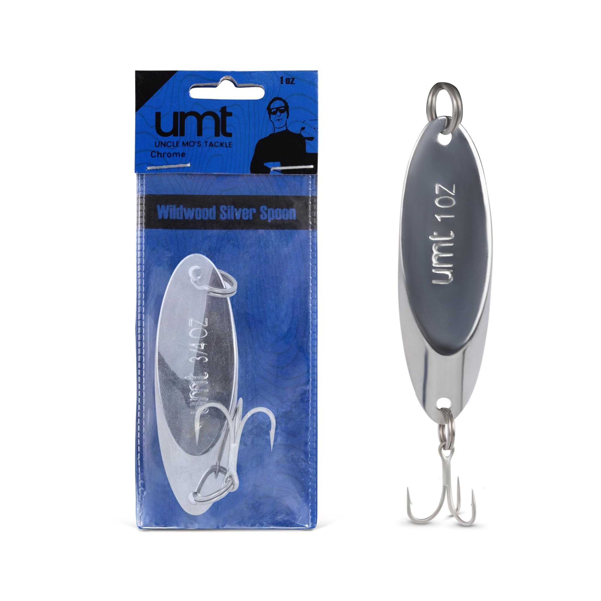 UNCLE MO'S chrome spoon lure with wobble action for trout and bass.