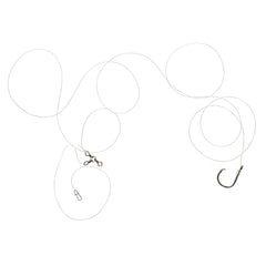 Close-up of 3-way swivel rig with 60lb swivel and 4ft 60lb monofilament leader