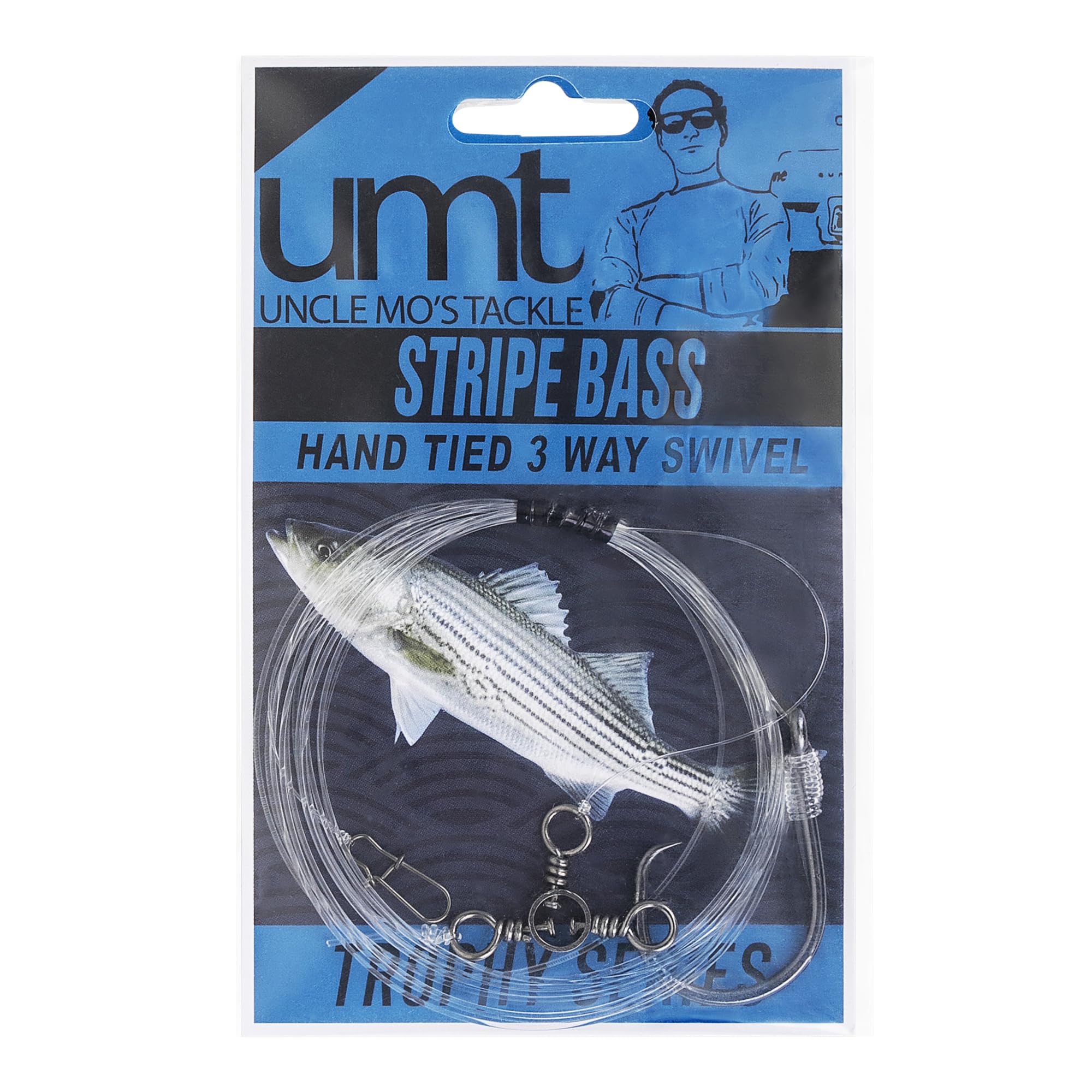 Saltwater beach fishing tackle featuring Uncle Mo's striped bass rigs