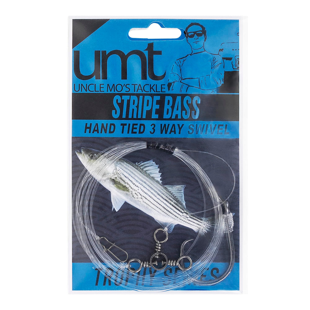 Saltwater beach fishing tackle featuring Uncle Mo's striped bass rigs