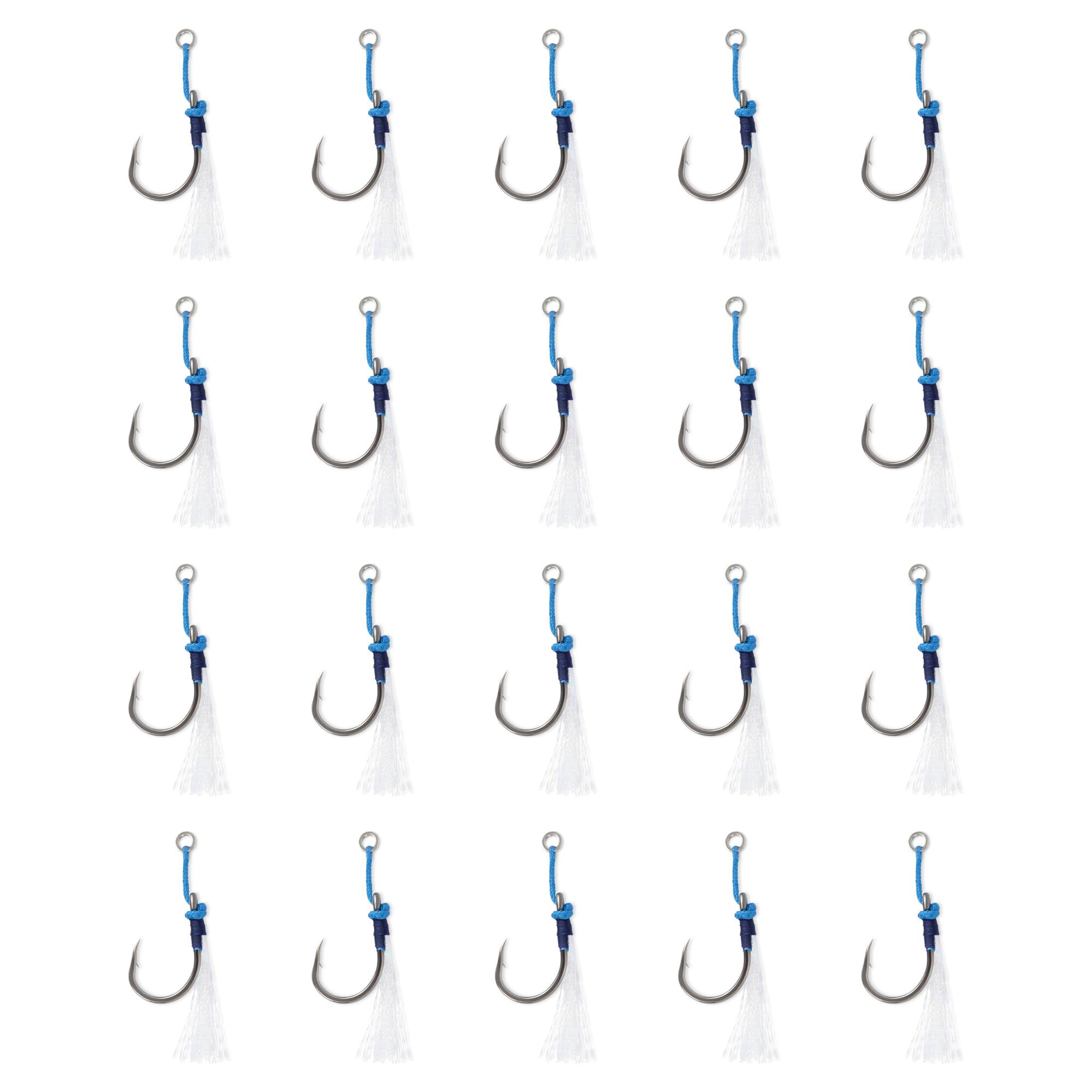 Uncle Mo's Jigging Assist Hooks with Bucktail Teaser flash for saltwater jigging.