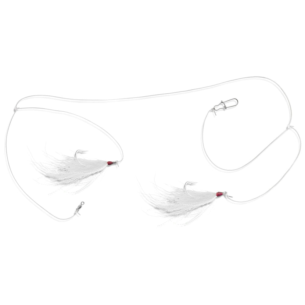 UNCLE MO'S 33-inch leader view highlights spacing for bucktail teasers.