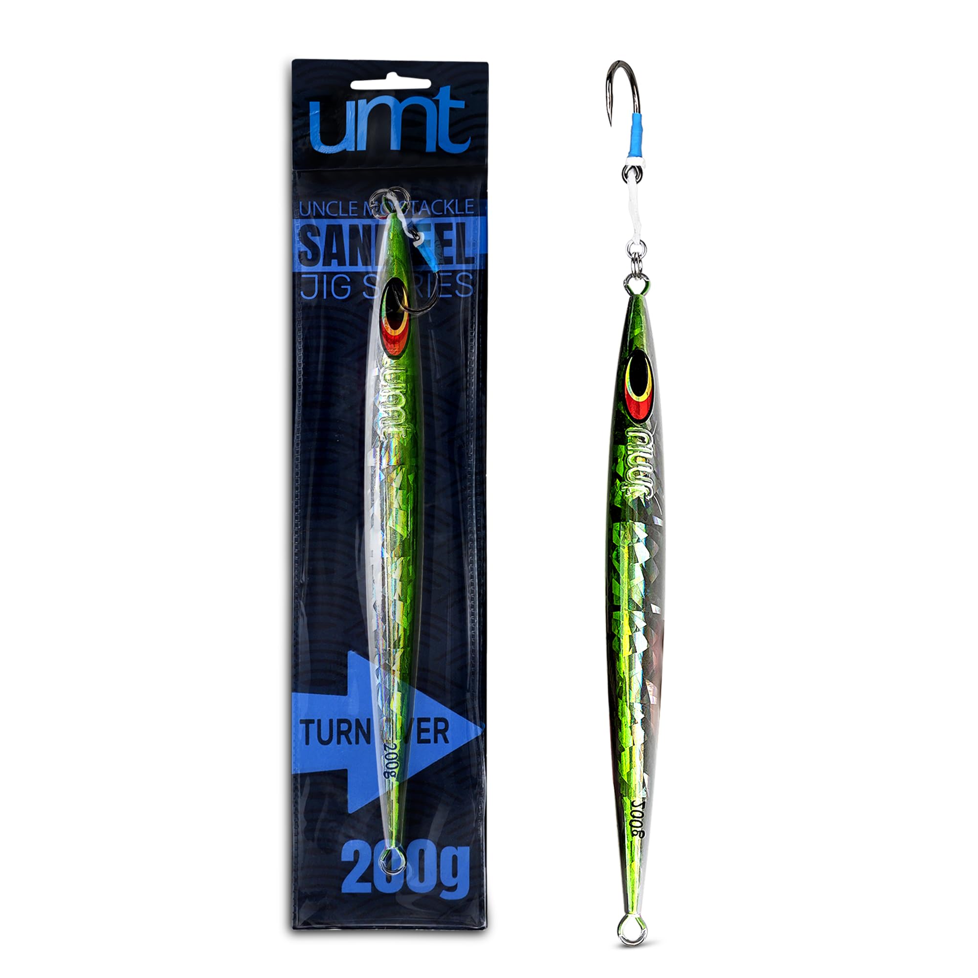 Uncle Mo's green-white jig visible in use against offshore targets.