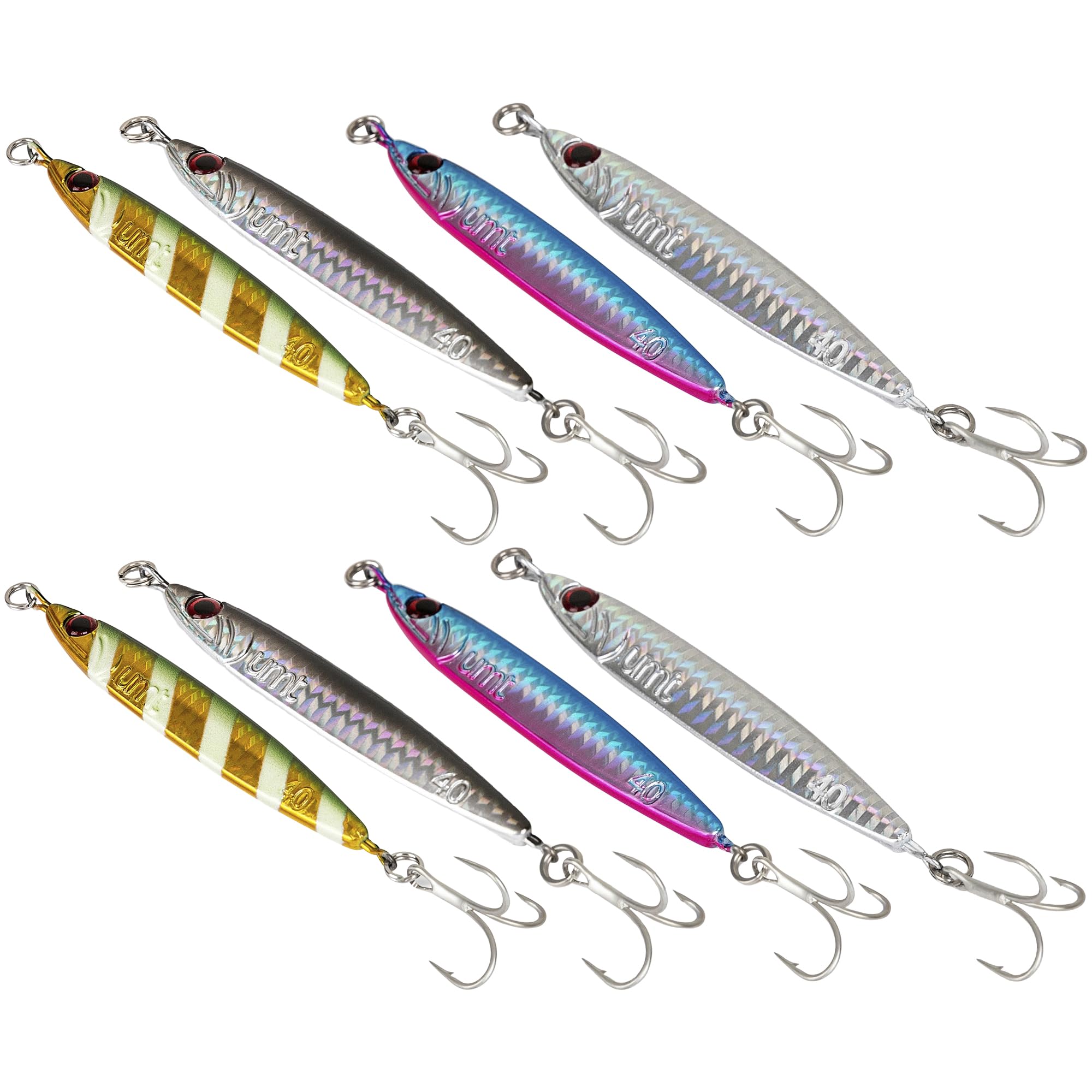 Uncle Mo's pink-blue vertical jig; lifelike action for shore bass.
