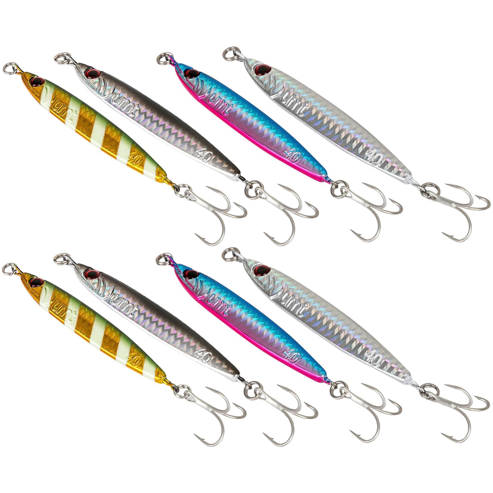 Uncle Mo's pink-blue vertical jig; lifelike action for shore bass.