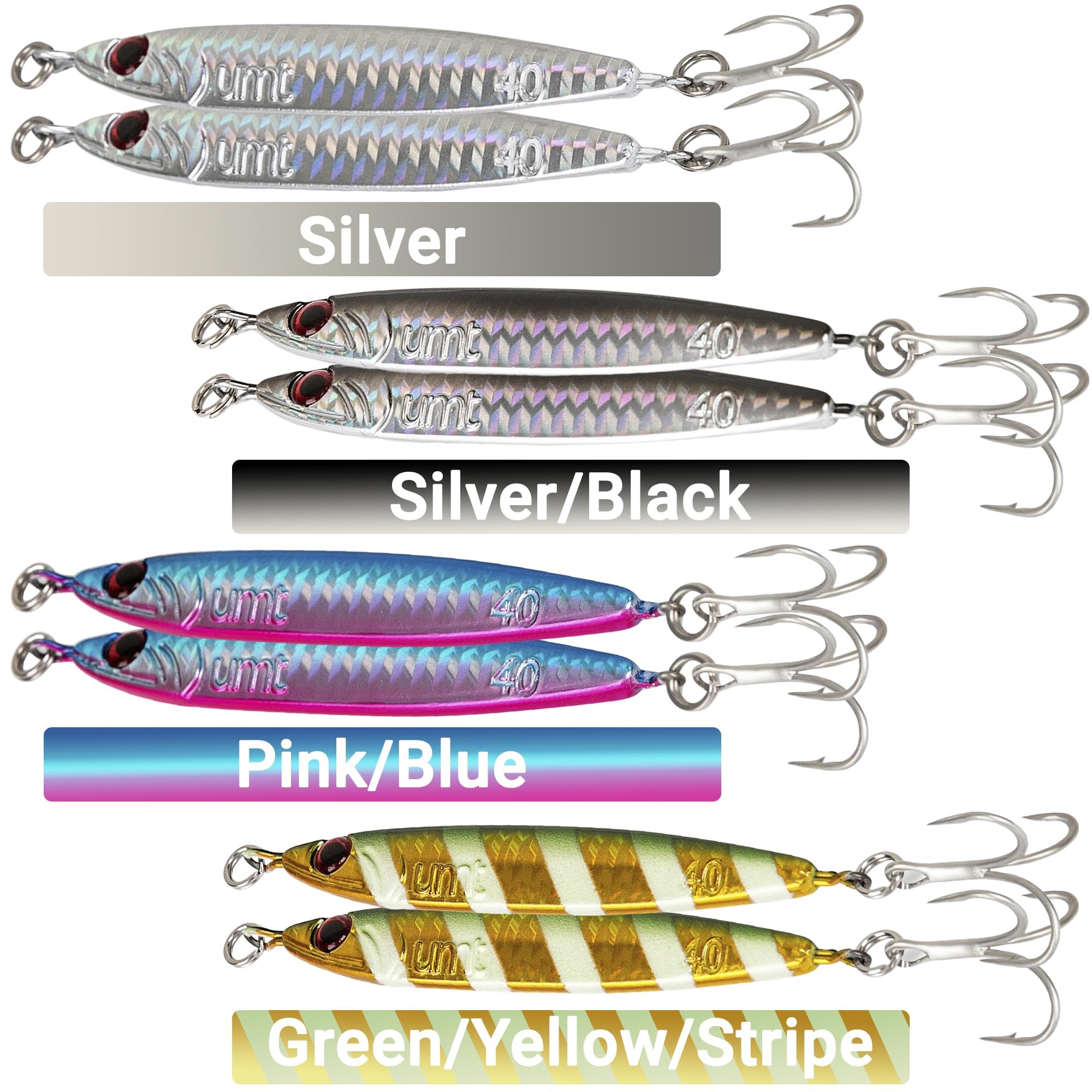 Uncle Mo's silver vertical jig for versatile saltwater and freshwater casting.