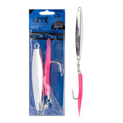 UNCLE MO'S A17 chrome pink teaser jig with 6-0 Mustad hook enables versatile casting and jigging.