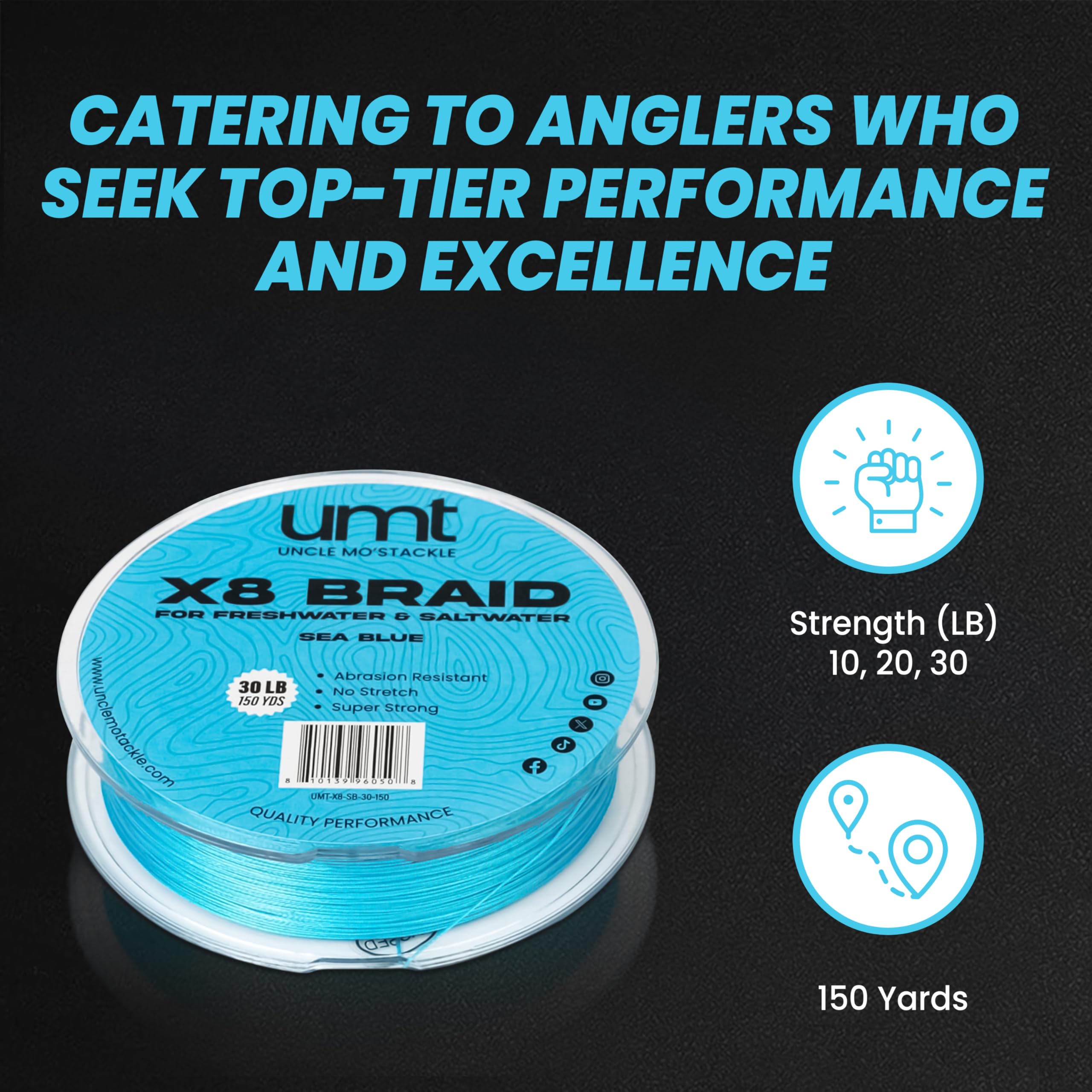 UNCLE MO'S SALTWATER TACKLE tight knots and abrasion resistance improve security.